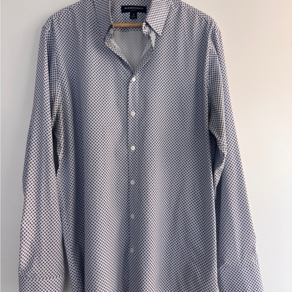 Mizzen+Main Navy and White Geometric Dress Shirt